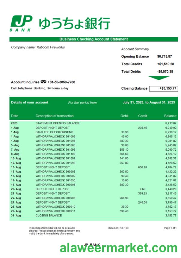 JP Bank (Japan Post Bank) organization statement Word and PDF template